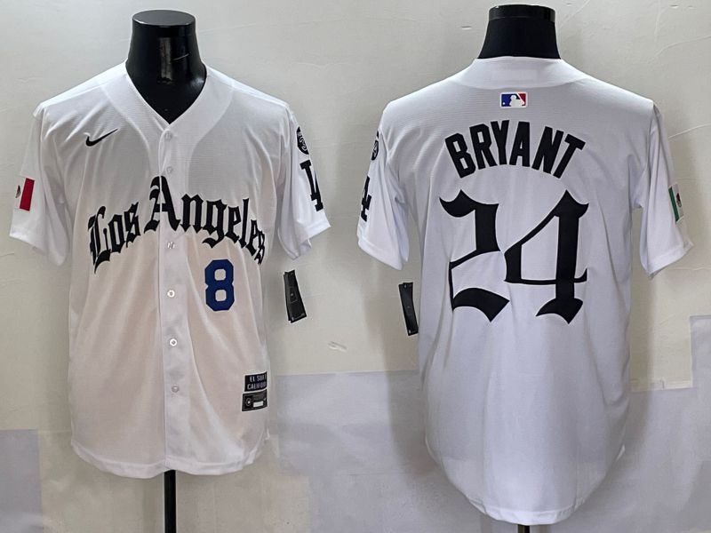 Men Los Angeles Dodgers 24 Bryant White Five generations Joint Name 2025 Nike MLB Jersey style 6
